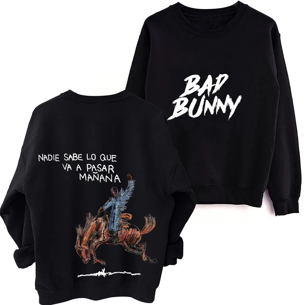 Sudadera con capucha de manga larga para hombre y mujer, suéter de cuello redondo con estampado de Bad Bunny, ropa de primavera y otoño, 2024