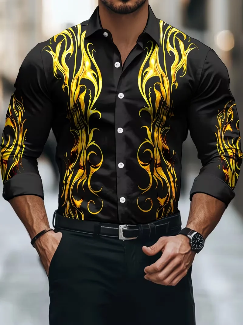 

Новая мужская рубашка с длинными рукавами в стиле ретро с 3D цветочным принтом и повседневным воротником, модный и удобный мужской топ