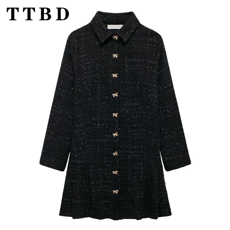 TTBD 2024 Autumn Woman's Casual Turn-down Collar Single-breasted Long Sleeve Dress Top Female Fashion Button Plaid Print Dresses