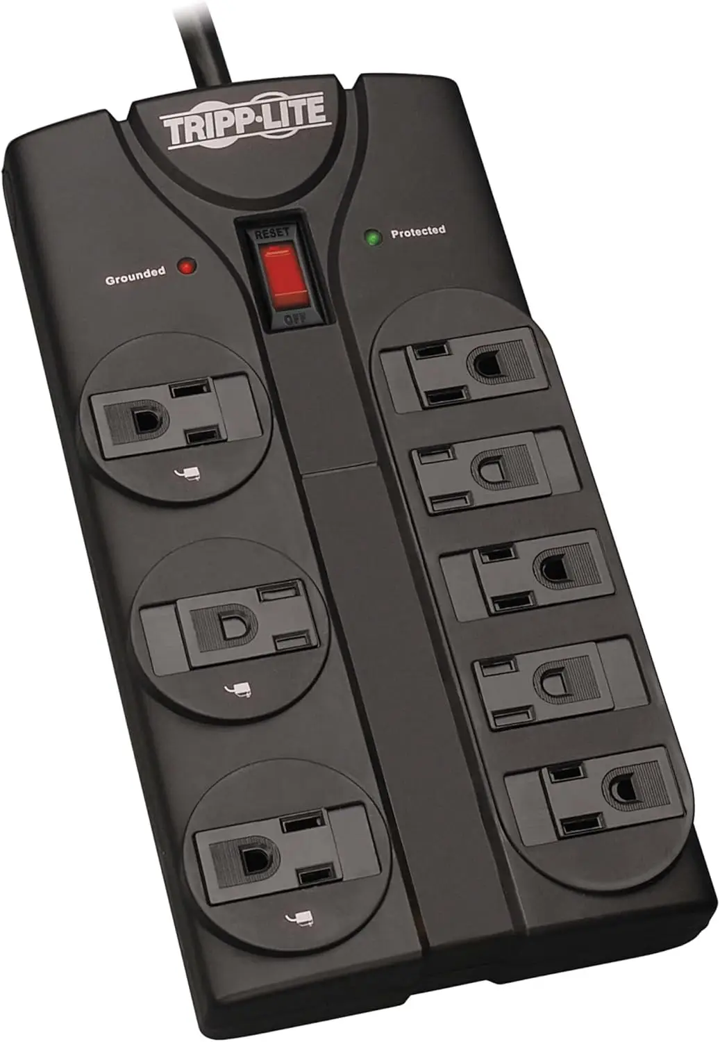 

Сетевой фильтр Eaton Tripp Lite серии TLP808B с 8 розетками и плоской вилкой, защита от перенапряжения 1440 Джоулей, черный, сертифицирован UL