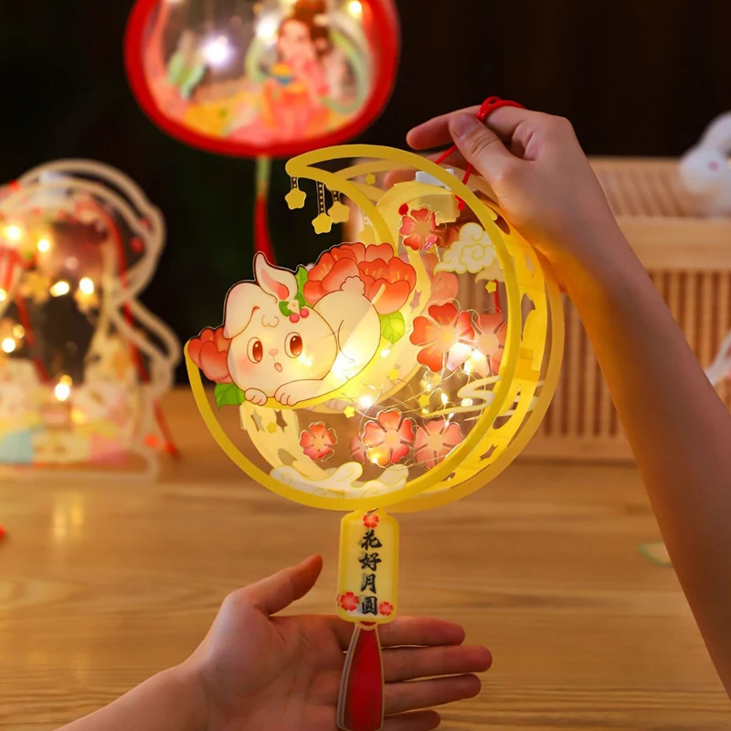 Chinese Style DIY Handheld Rabbit Festival Lantern Handmade Portable Light Lamp For Mid-Autumn Gifts