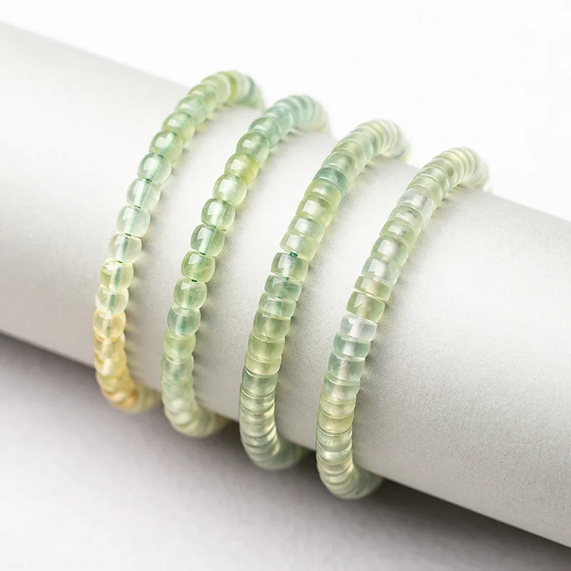 

Natural Type Ultra Transparent Prehnite Round Shape Medicine Tablet Old Style Beads Tender Green Bracelet Fo