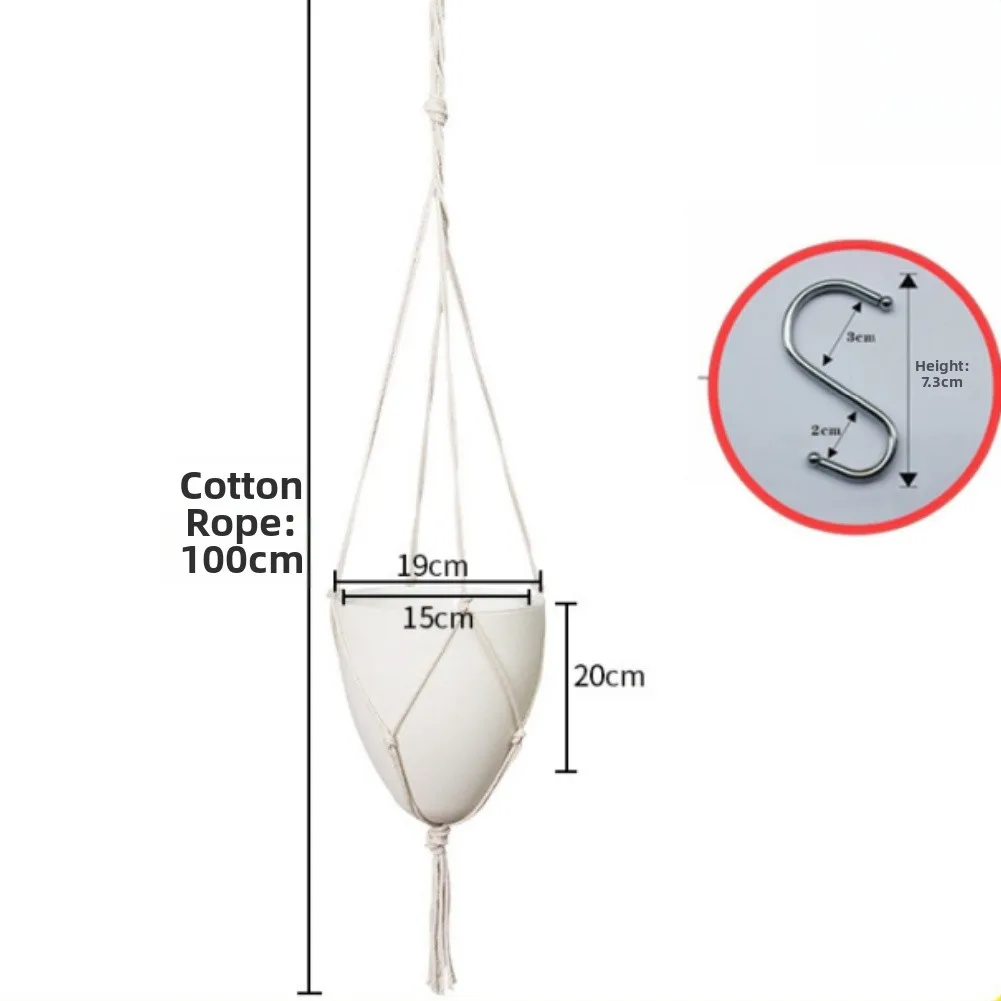 2PCS Macrame Rope Hanger for Flower Pots with Self-Watering and Egg-Shaped Profile for Space-Efficient For Indoor Use