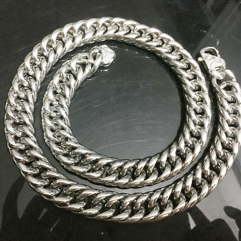 16mm Heavy Mens Chain Boys Necklace Double Curb Cuban Link Necklace 316L Stainless Steel Necklace 7-40 inch Optional