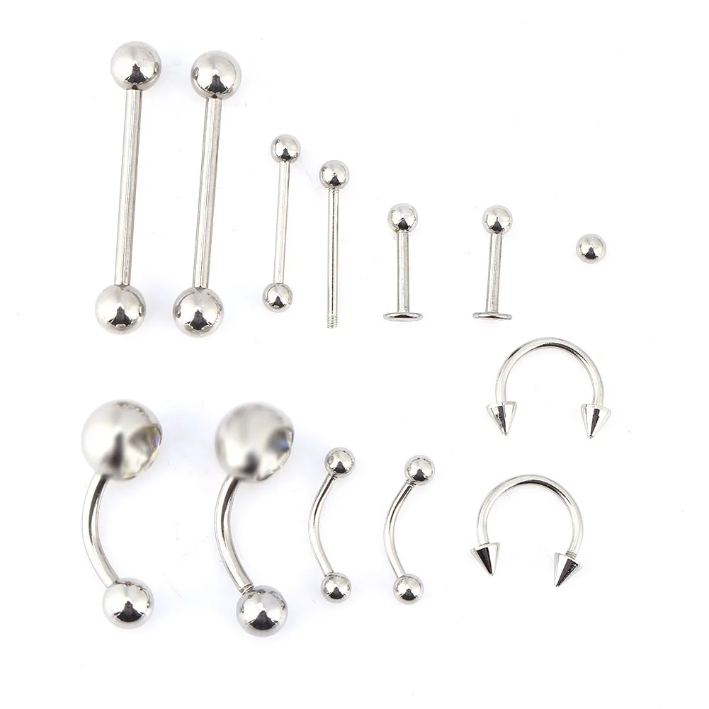 20pcs /set Tongue Nose Belly Button Body Jewelry Piercing Rings Clamp Gloves Needles Tool Kit Body Piercing Ring Kit
