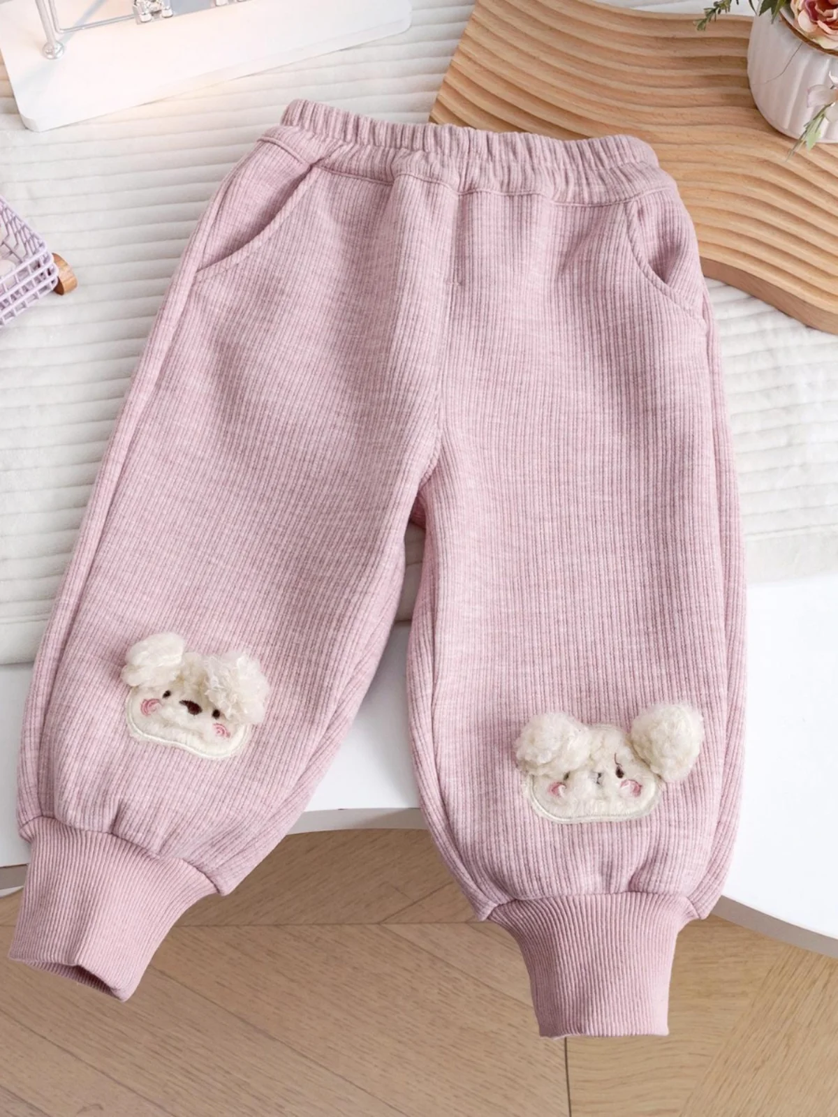 กางเกงเด็กผู้หญิง Thiened Fce รุ่นใหม่ สำหรับฤดูใบไม้ร่วงและฤดูหนาว ผ้าฝ้ายเนื้อนุ่มแบบกำมะหยี่  ทรงเอวสูง ขายาว