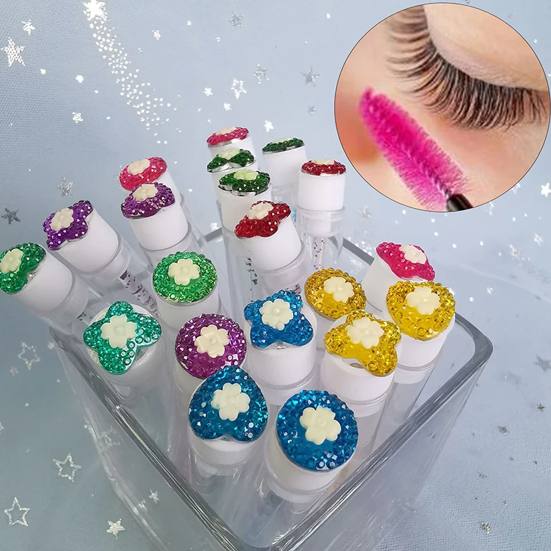 Asta di cristallo glitterato asta di cristallo a forma di fiore e diamante applicatore di pennelli per ciglia estensione tubo di Mascara in plastica