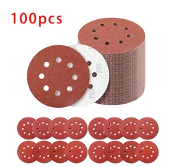 100Pcs Sandpaper Set 5inch 8 Hole 125mm Woodworking Metal Grinding Disc Abrasive Polishing Tool 40/80/120/2000Grit Sanding Discs