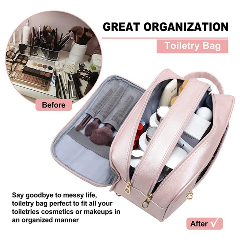 Water Resistant Toiletry Bag For Women Travel Essentials Travel-Makeup-Bag Eco Leather Cosmetic Makeup Organizer