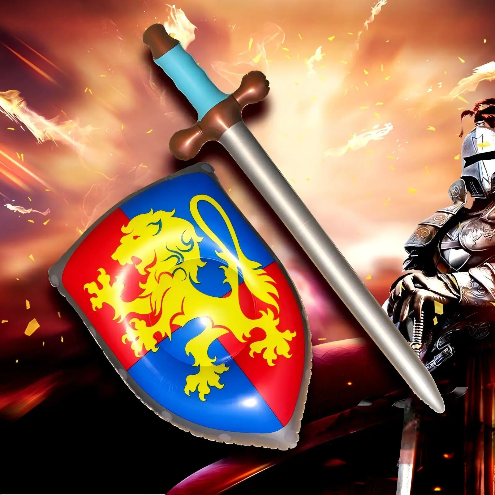 インフレータブルソードとシールドの騎士パーティー記念品セット、中世の剣と盾を膨らませて王子のパーティーの記念品装飾に