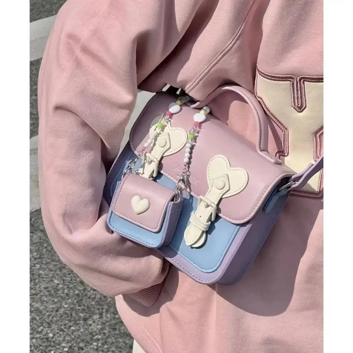 Bloom Haruku Purple Messenger Women Sweet Cool Leather Square Crossbody Bags Ladies Hot Girls Cute Y2k Bag Aesthetic