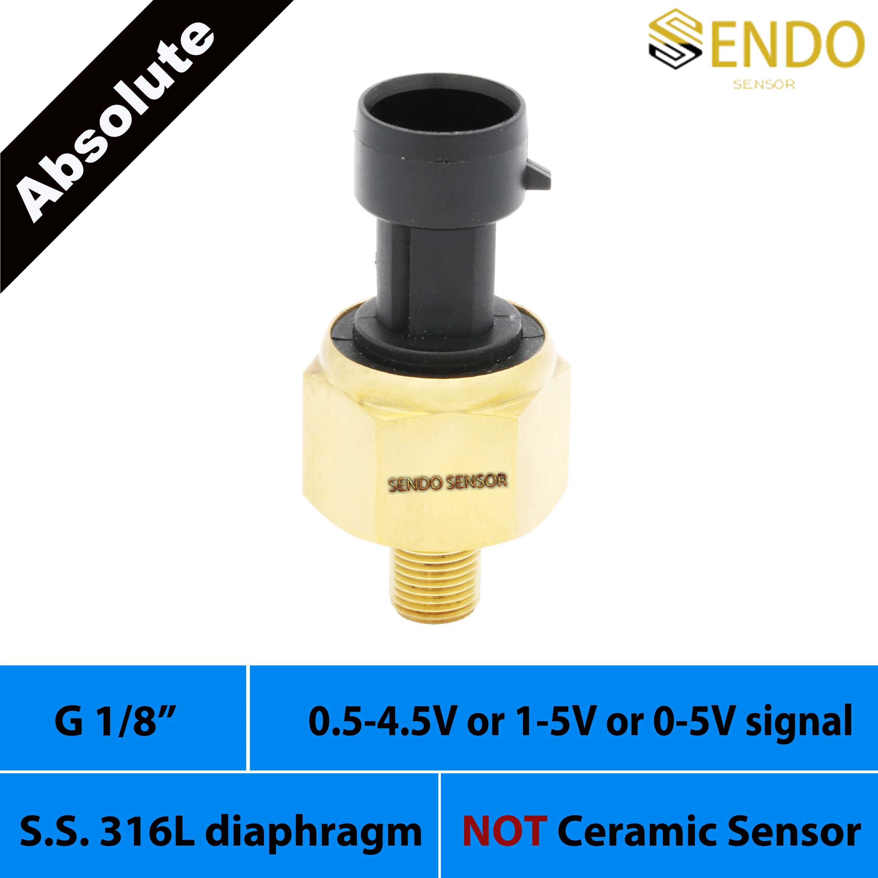 Absolute pression transducer G 1 8 thread 0.5-4.5V 0-5V 1-5V signal IP 65 150 psia 10bar 16 bar abs 50psia 75 psia brass housing