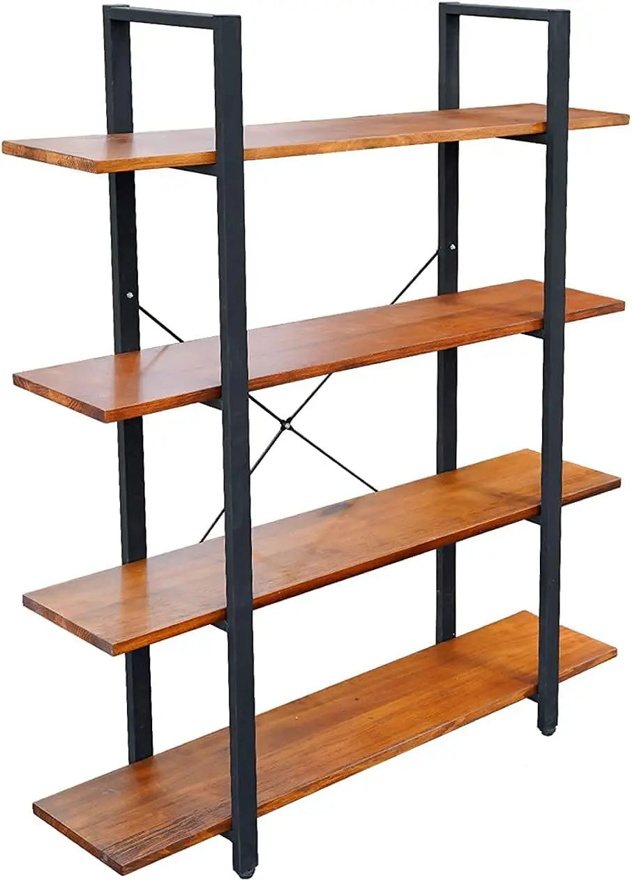 CONSDAN Industrial Bookshelf, USA Grown Hardwood, Real Wood Bookshelves, Modern Open Rustic Bookcase, Storage Shelf