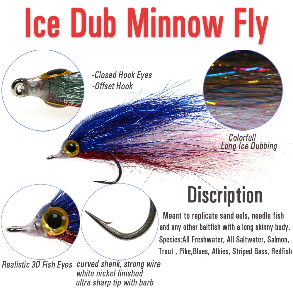 Wifreo Wounded Ice Minnow Fly Ice Dub Slowly Sinking Salmon Trout  Sea Bass Pike Steelhead Redfish Fly Fishing Flies Lures