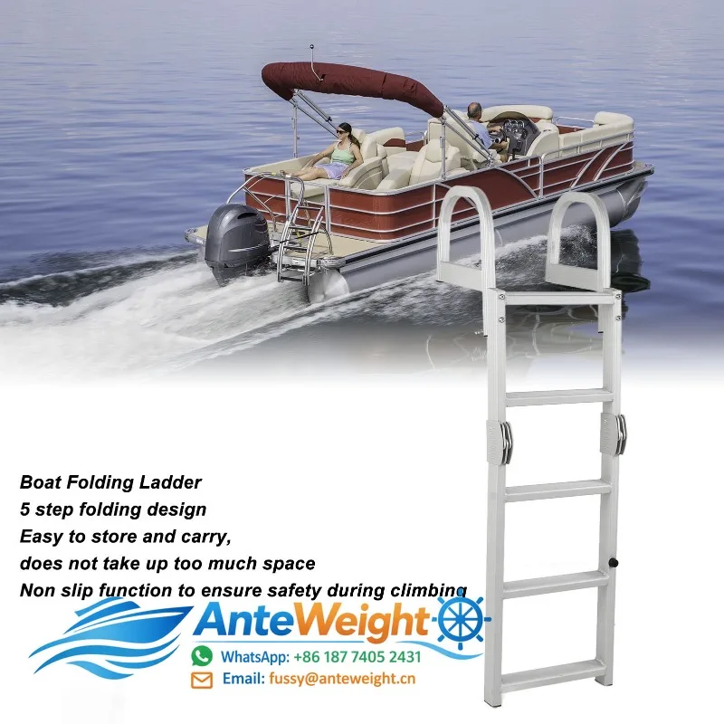 5 Step Boat Folding Ladder Aluminum 200KG Load Capacity Marine Pontoon Ladder for Ocean Yachts Ships Swimming Pools