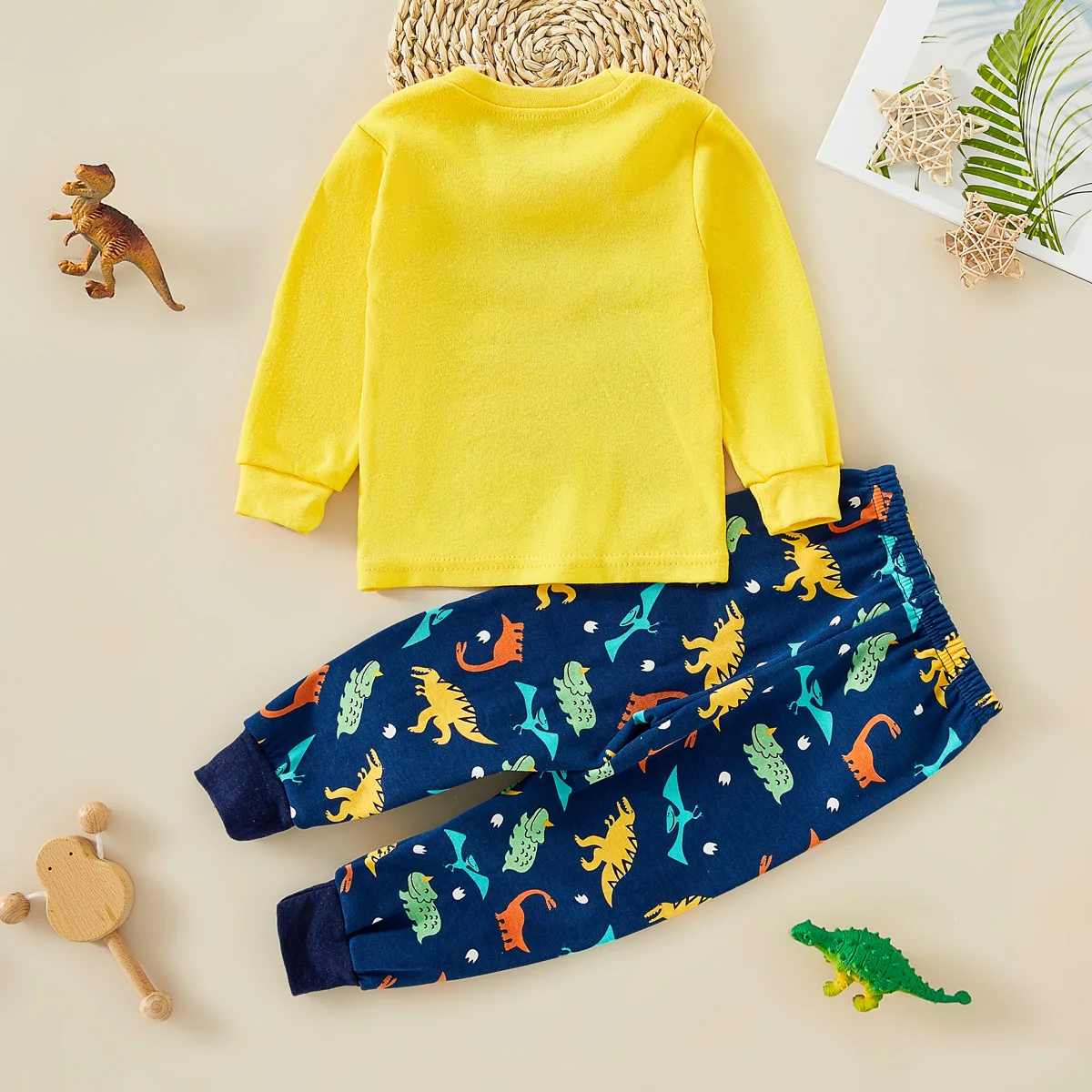 hibobi 2-Piece Children's Home Clothes Set Toddler Boy Cartoon Fashion Dinosaur Printed Long Sleeve Top & Matching Pants