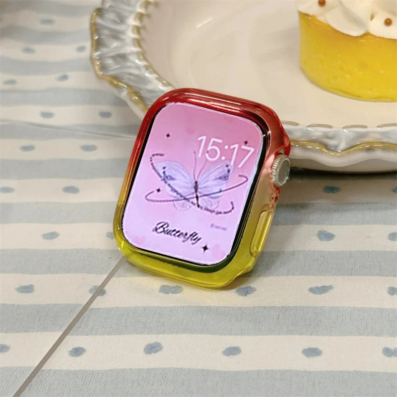 Y2k Clear Candy Color Gradual Change Case Cover dla Apple Watch Case 49 mm 45 40 41 44 Bumper Protective dla iWatch 9 8 7 6 5 SE