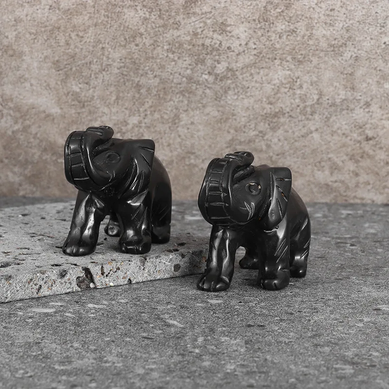 Elephant Statue Natural Shungite Elite Stones Carved Animal Figurines Home Decor Craft Present