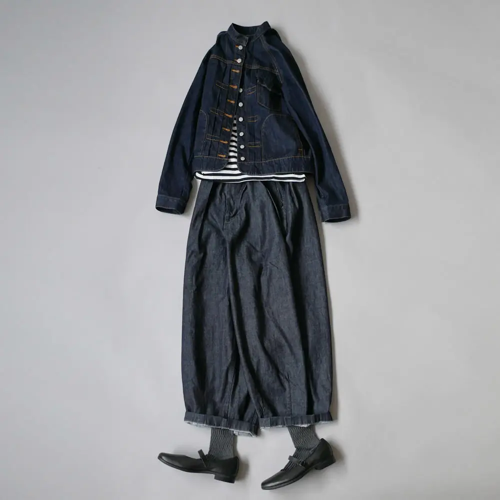 

Waed Cotton round Ne Vintage Denim Jaet ort Outerwear Spring 2026 Women's Straight Cut Long Sve Button up Jaet