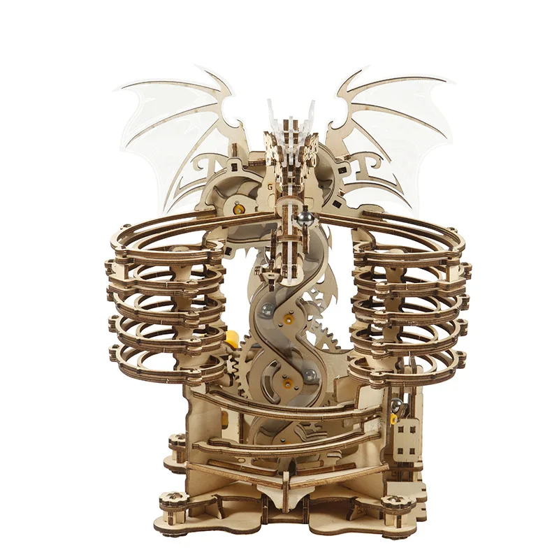 OUZEY 3D Wooden Dragon Marble Run - Complex Mechanical Model Kit, STEM Educational Toy for Adults & Teens Age 14+