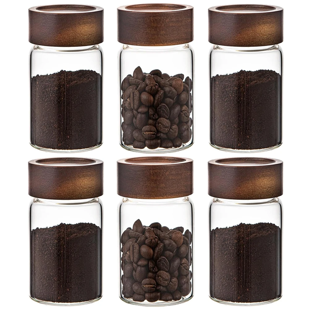 

Прозрачная стеклянная канистра для хранения с герметичной деревянной винтовой крышкой, маленькая милая декоративная стеклянная банка-контейнер для кофе, специй, конфет