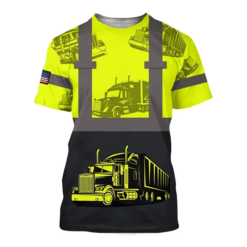 Excavator 3D HD Digital Printing A Summer Men's T-shirt Tool Trend Street O Collar Fully Matches Large Size Top Short Sleeve