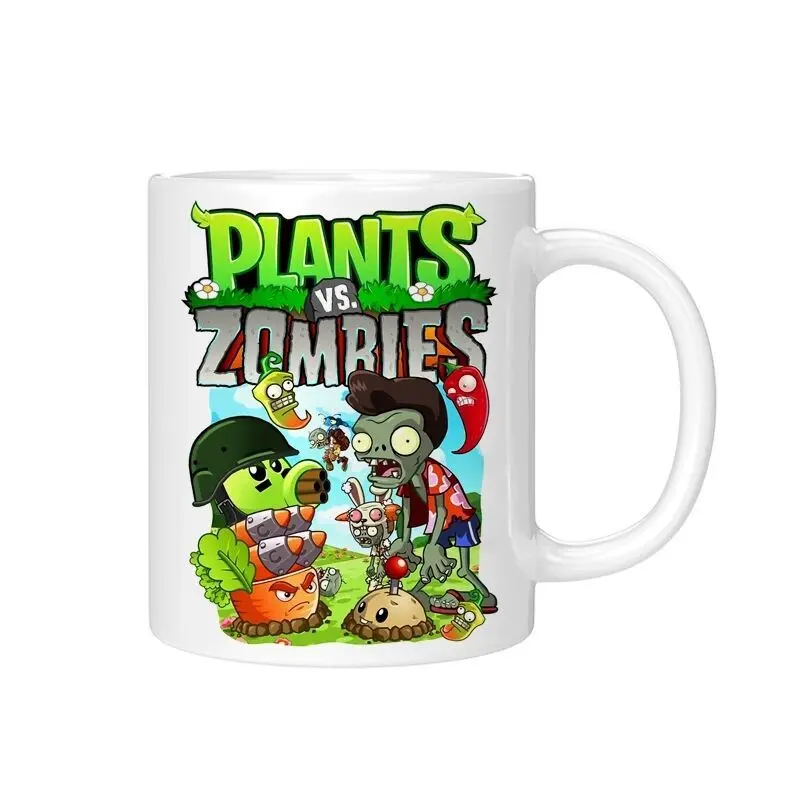 

Plants Vs. Zombies Cartoon Ceramic Mug Household Coffee Milk Breakfast Cup with Lovely Spoon Creative Gift Daily Drinkware