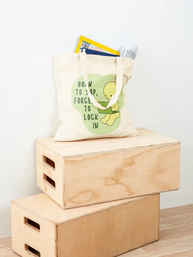 born to yap, forced to lock in smiski computer Tote Bag Shopper bag for beach Shopper handbag shopper bag women canvas