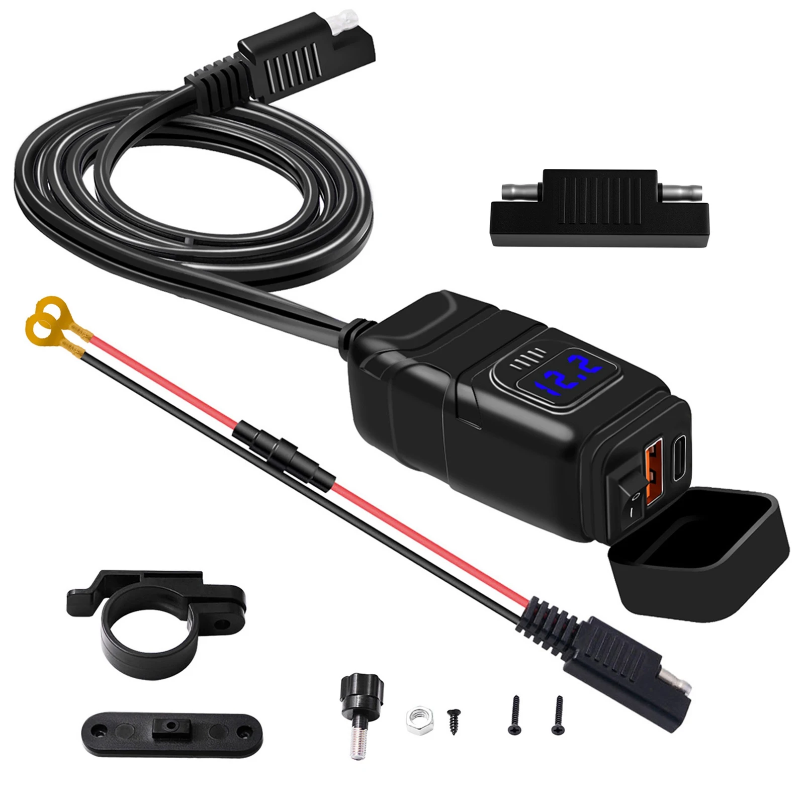 

Motorcycle USB Type C Fast Charging QC3.0 with Voltmeter ON/Off for Phone Tablet Super Fast QC3.0