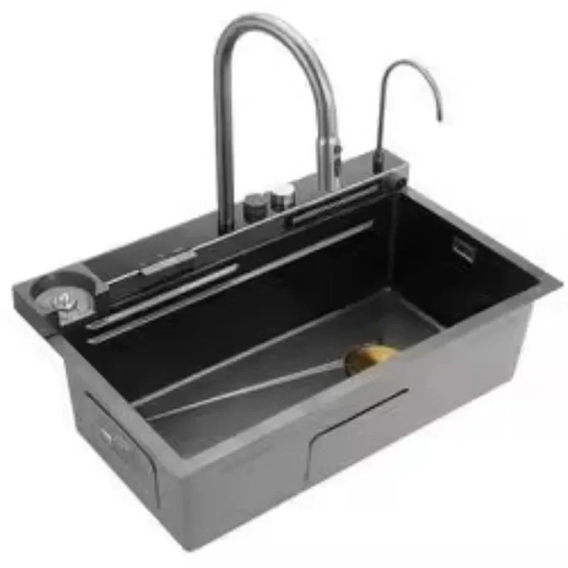 trends stainless steel All in one kitchen sink with pull down faucet  waterfall kitchen faucet with kitchen drain