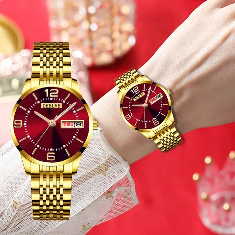 Stainless Steel Women's Watch Calendar Watch Fashion Waterproof Luminous Quartz Watch Solid Strap Large Digital Women's Watch