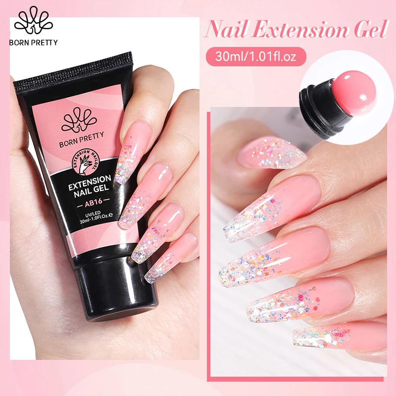 BORN PRETTY 30ml Extension Nail Gel Polish Glitter Crystal Nail Art Fast Extend Nude Pink Varnis Semi Permanent UV Hard Gel Nail