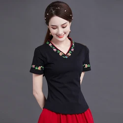 Ladies Chinese Tops Women 2025 Chinese T Shirt Oblique Shanghai Shirt Qipao Cheongsam Top Chinese Style Clothing Women V3032