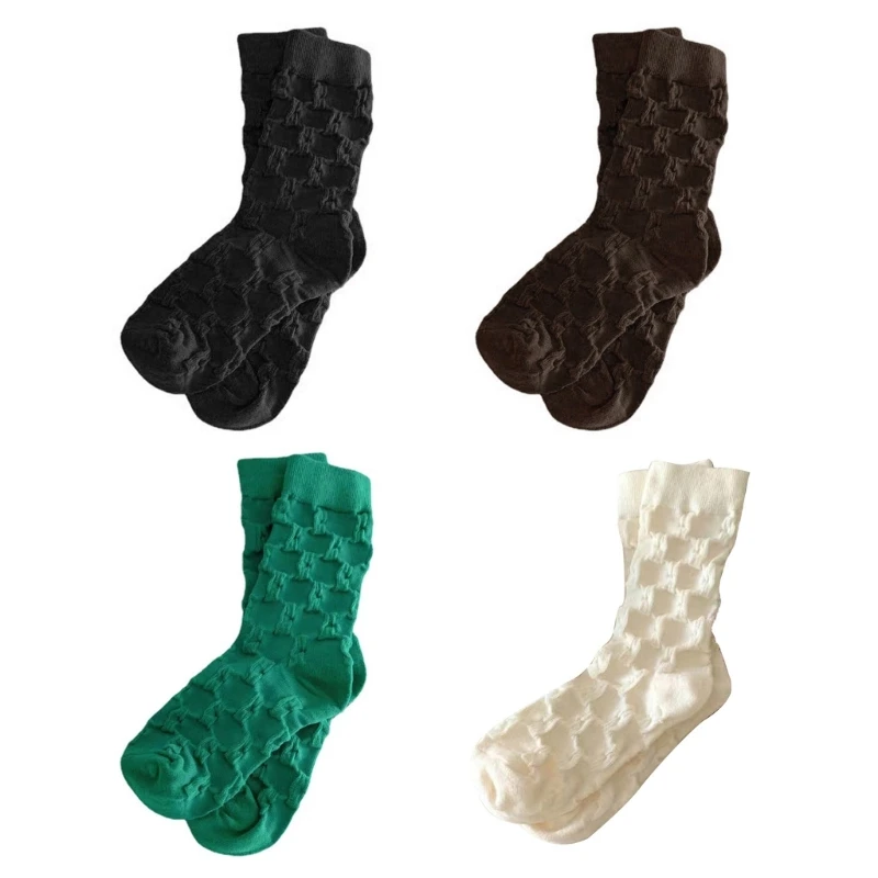 All-matching Mid-Tube Socks Solid Color Crew Socks Women Bubble Texture Socks