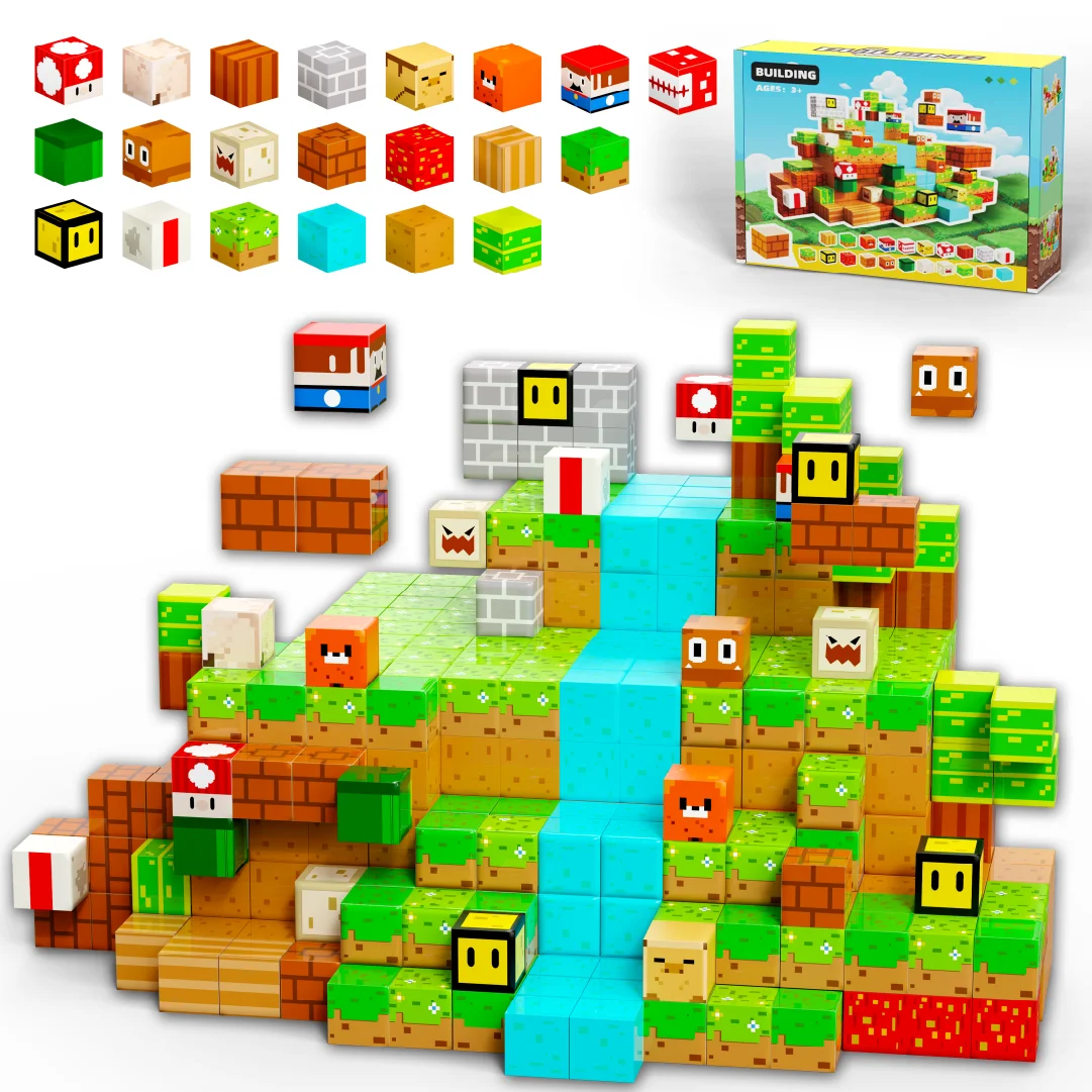 90PCS Mario Magnetic Blocks STEM Toy Build Set for Boys Girls Age 3+ Sensory Toys for Toddlers Gifts Construction Toys