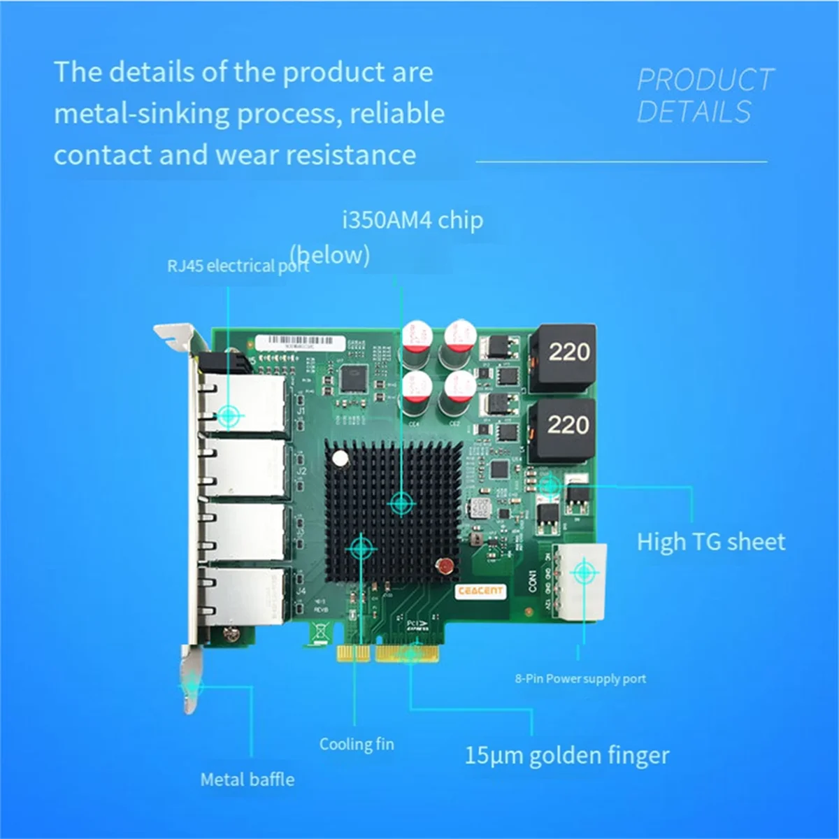 البيع بالتجزئة! بطاقة شبكة Vision Frame Grabber I350T4POE Intel I350AM4 Chip، رباعية المنافذ RJ-45x4، PCIe2.0 X8 POE #5