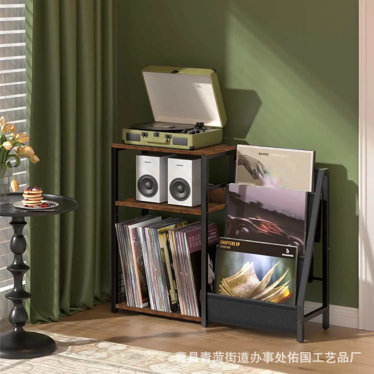 

Cross-border vinyl record player storage rack, living room multi-functional CD holder, magazine rack, solid wood multi-layer d