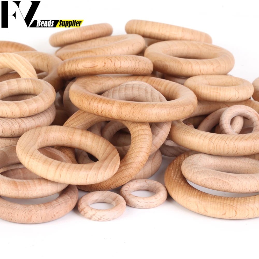 Nature Beech Wood Beads 25-70mm Hollow Circle Ring Baby Teether Wood Beads Infants Teething Care Product DIY Necklaces Wholesale