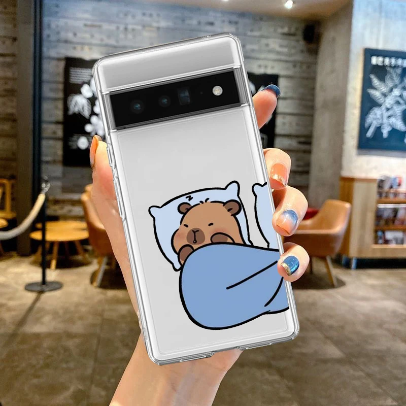 Cute Cartoon Capybara Clear Phone Case For Google Pixel 8Pro 7 8 6 6A 7A Lovely Animal Soft Silicone Cover For Google Pixel 8A