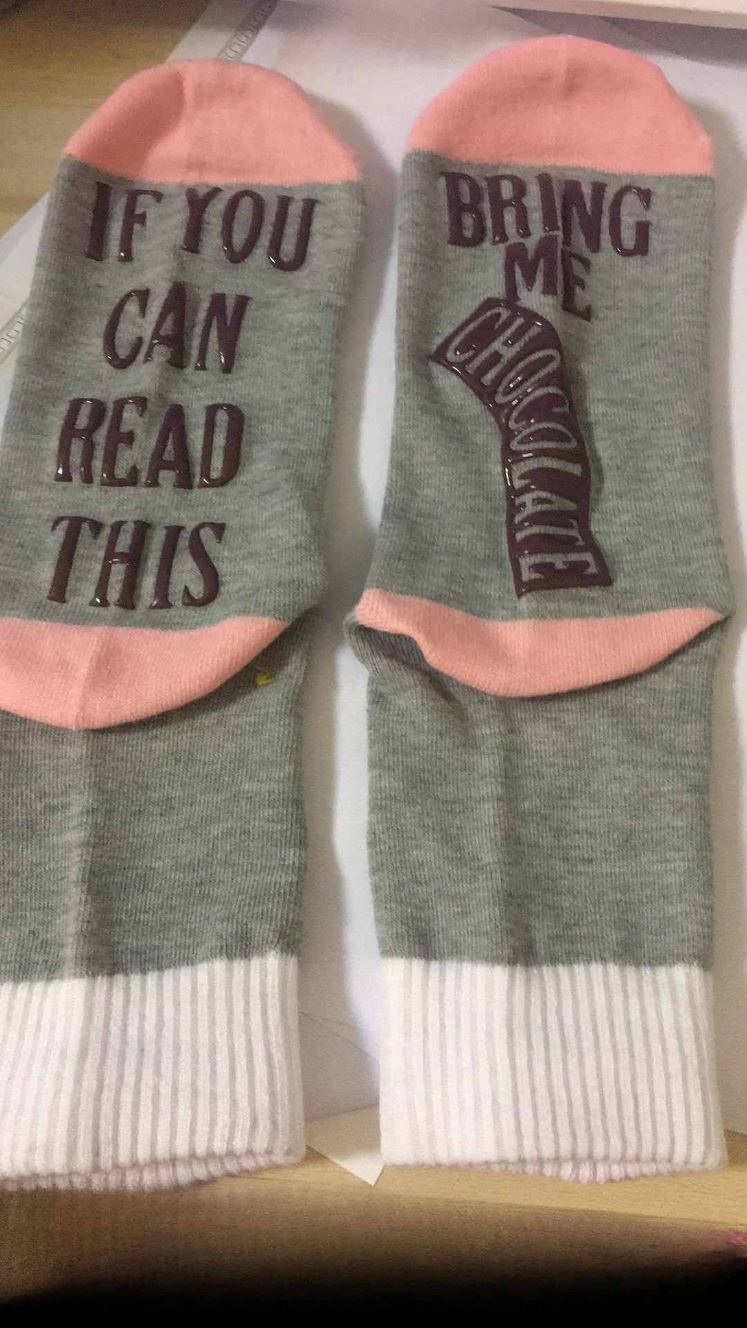 A Pair  of If You Can Read  This Bring Me Chocolate  Glued Socks