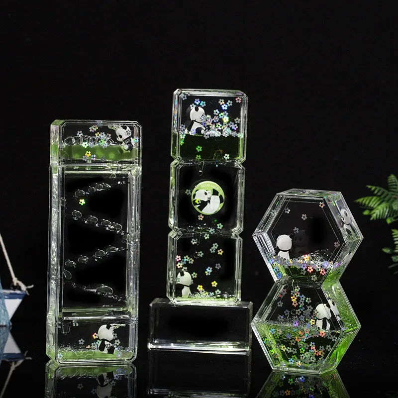 Decoration Cute Panda Decompression Oil Leak Hourglass Creative Ornament Mood Stabilization Desktop Oil Drop Timer As A Gift