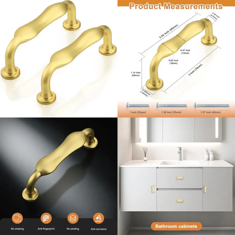 

Modern 3 Inch Arch Style Gold Cabinet Pulls, 30 Pack, Modern Kitchen Cabinet Handles, 76mm Hole Centers, Cupboard Hardware for D