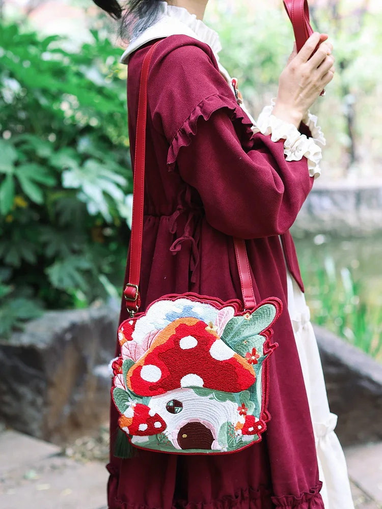 

Original Cartoon Embroidery Mushroom Shaped Appearance Design Backpack Multifunctional Portable Single Shoulder Crossbody Bags