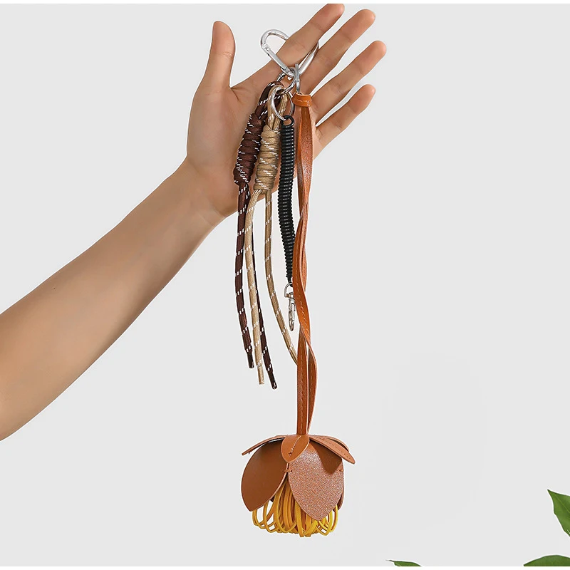

Cowhide Leather Flower Shaped Bag Charm Colorful Women's Flower Bag Pendant High-end Keychain Hand Rope Gift Bag Accessories