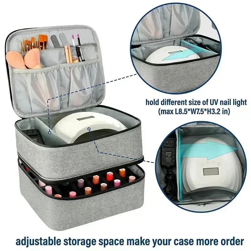 Double Layer 30 Nail Polish Storage Bag Essential Oil Bag Portable Cosmetic Nail Care Kit Nail Care Tool Storage Box Compartment image 5