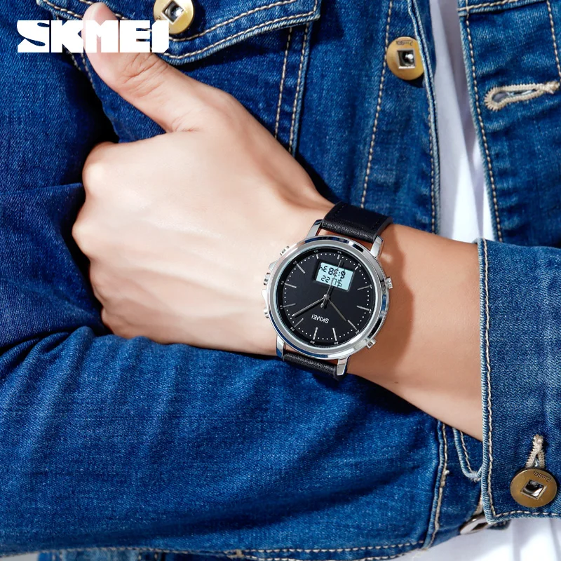 SKMEI ساعات كوارتز فاخرة للرجال الرياضة مقاوم للماء جلد رجالي ساعات المعصم الرقمية الإلكترونية ساعة ليد Reloj Masculino1652