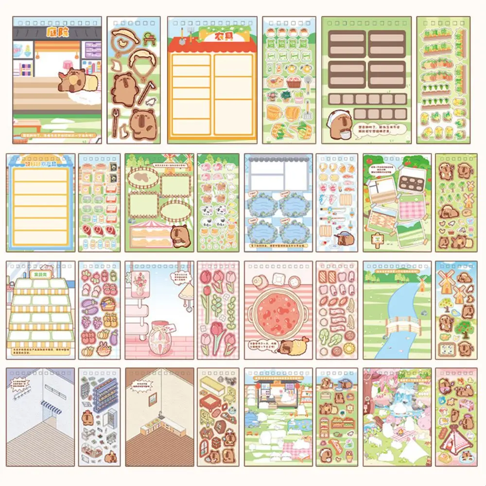 New Cartoon Capybara Sticker Handmade Stationery Gifts Sticker Book Education Toy DIY Accessories Quiet Book
