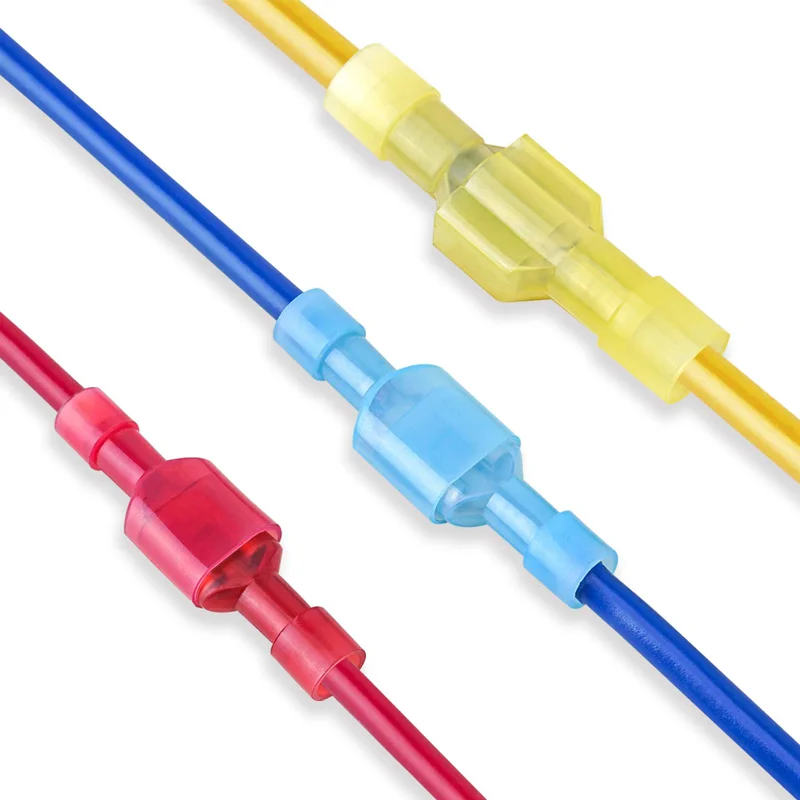 الأحمر T-الصنبور موصل سريع كابلات الموصلات الكهربائية المفاجئة لصق قفل سلك محطة مقاوم للماء تجعيد سلك محطة 22-18AWG