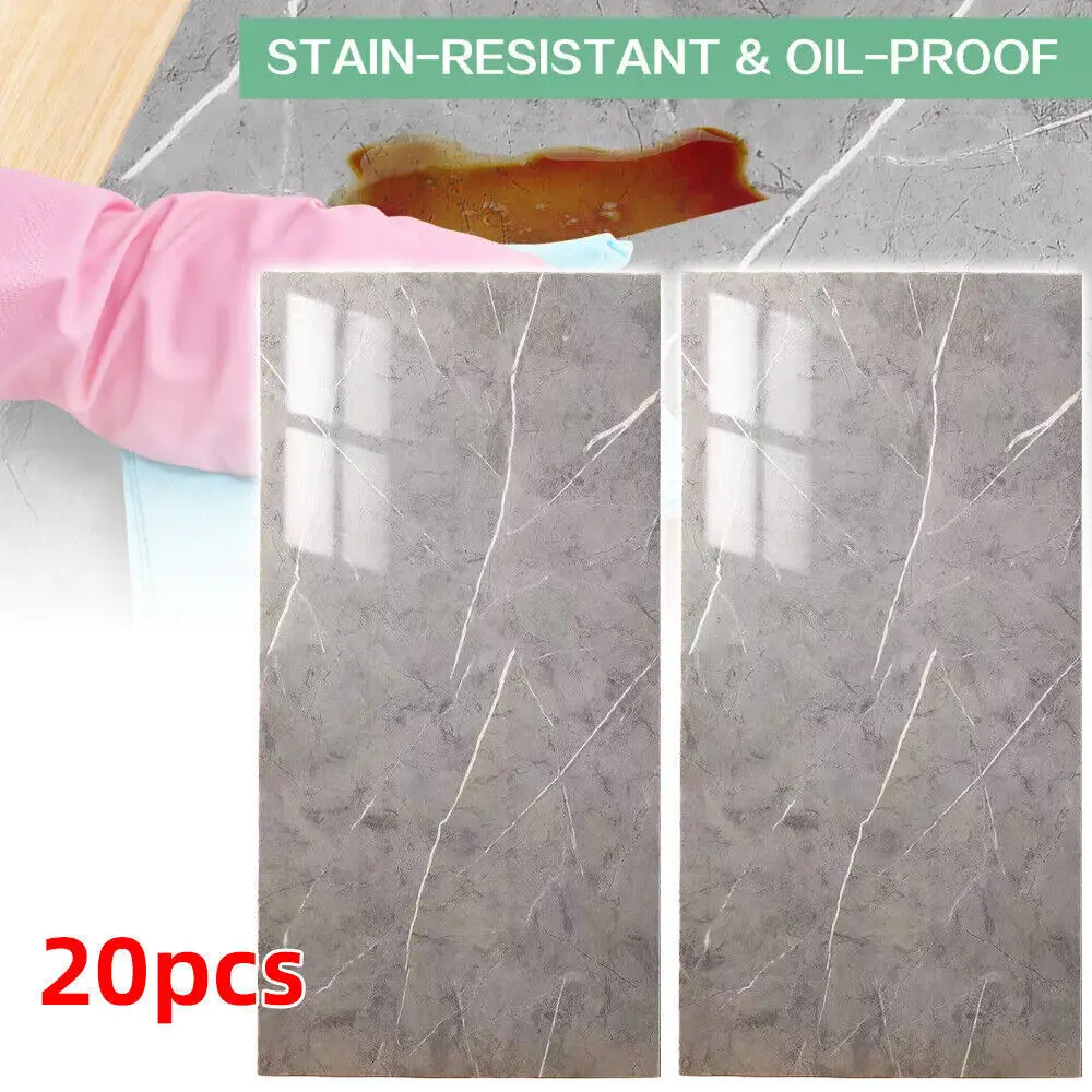 20PCS Self-Adhesive Grey Marble PVC Cladding Wall Panels For Kitchen Bathroom