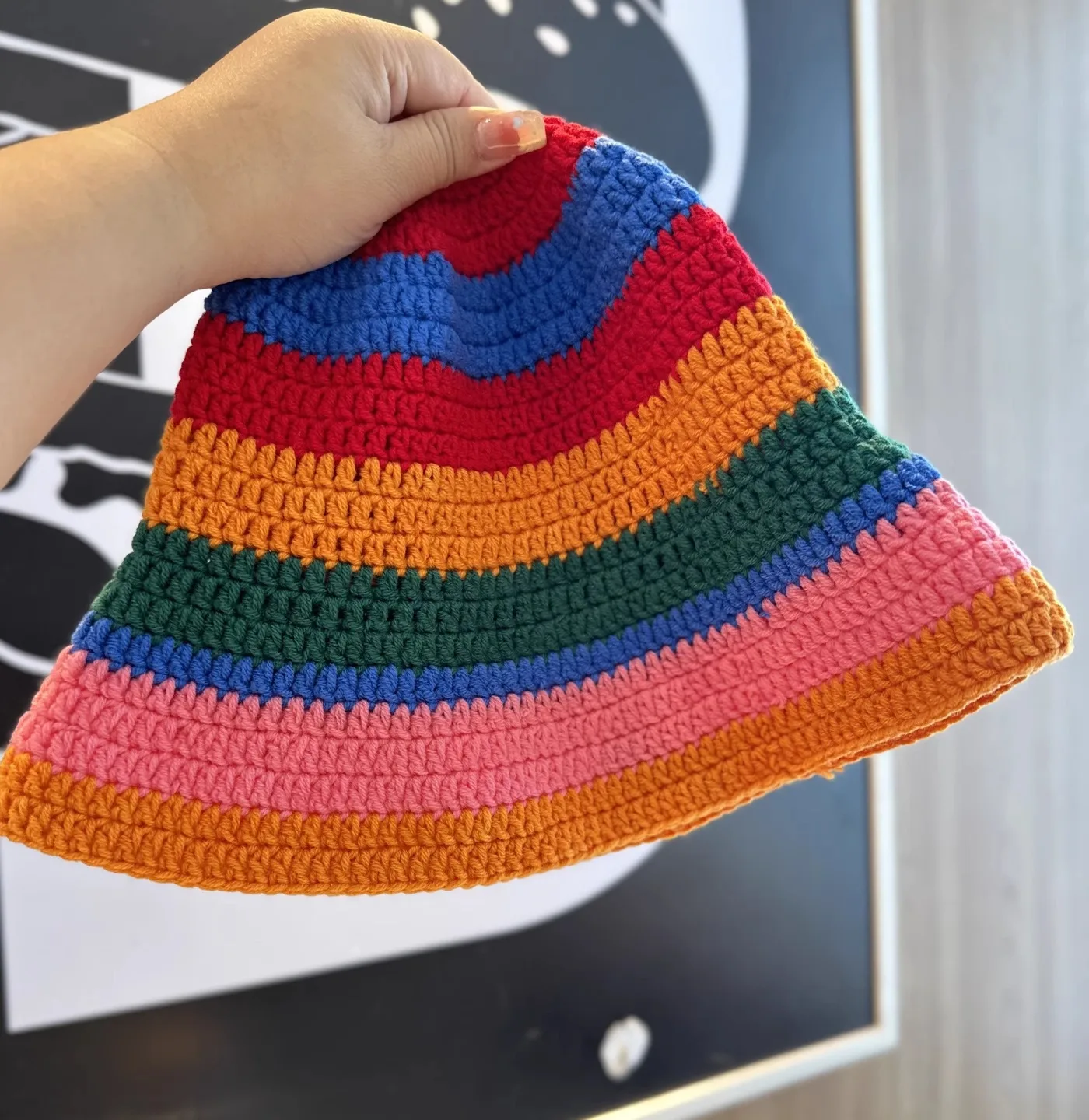 Skelett Stickerei Fischer Hut Winter handgemachte häkeln gestrickt Unisex Hip Hop Eimer Hut runde Becken Hut Halloween kalte Kappe – Detail 5